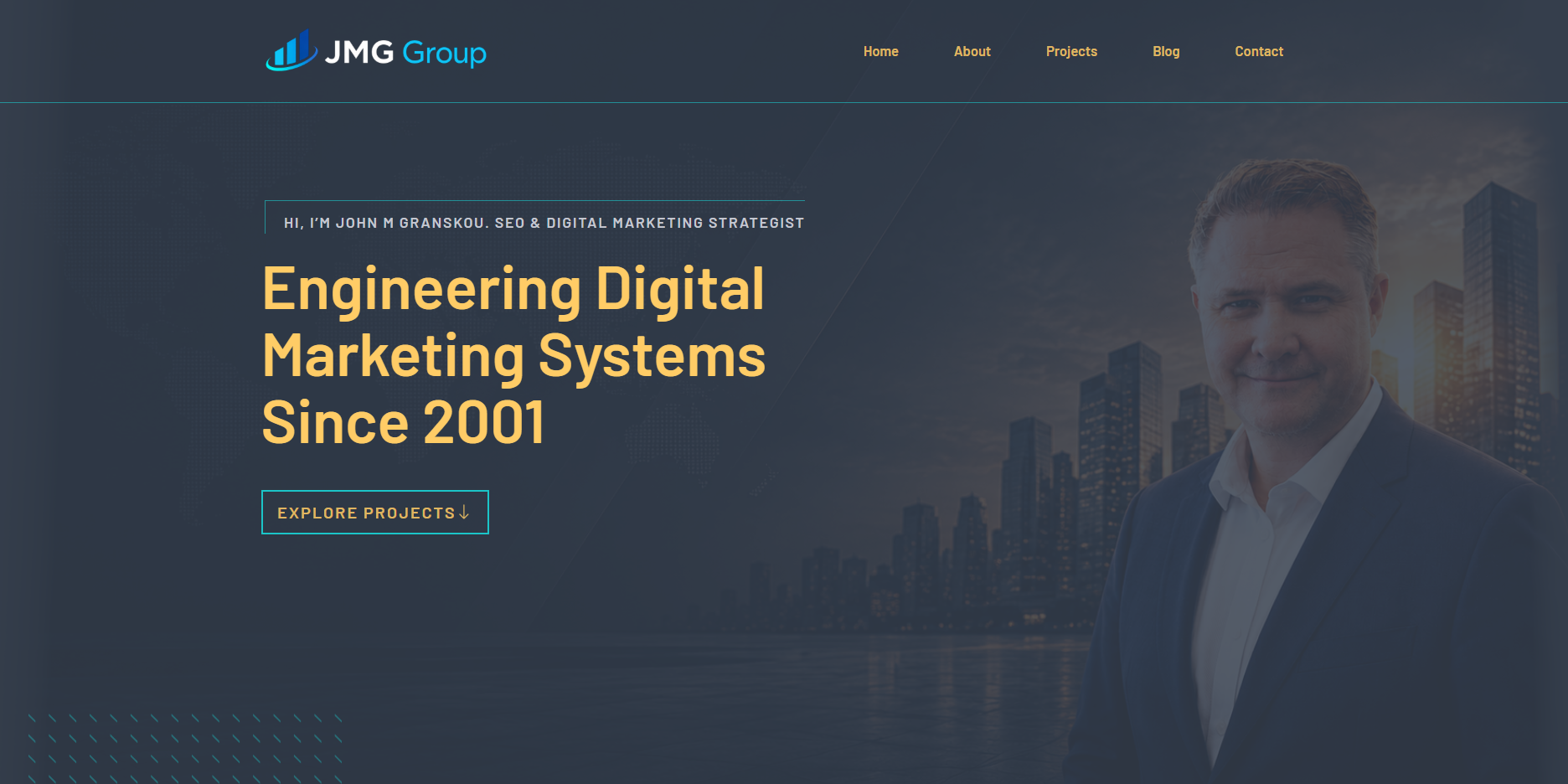 The previous JMGGroup.ca homepage, with a marketing-led hero and portrait photography